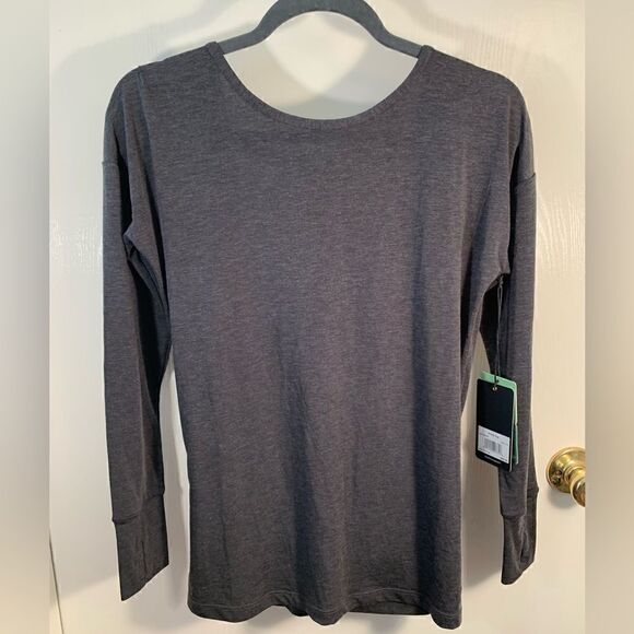 Peaches NWT dark dark low draped back long sleeve Linley top Size XS - Picture 1 of 4